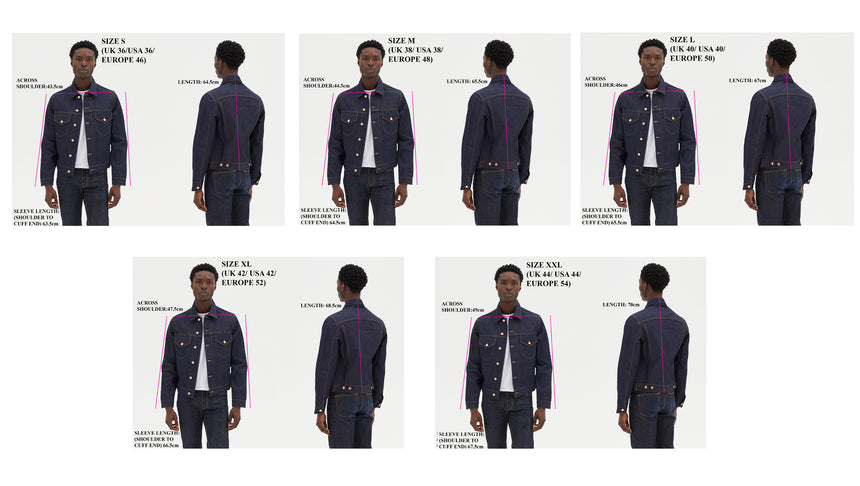TAILORED DENIM TRUCKER JACKET IN RAW INDIGO DENIM
