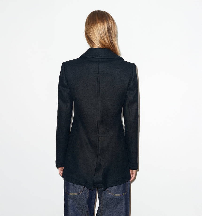 BLACK WOOL MELTON PEA COAT