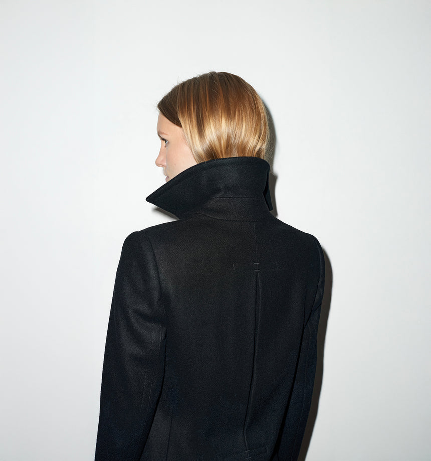 BLACK WOOL MELTON PEA COAT