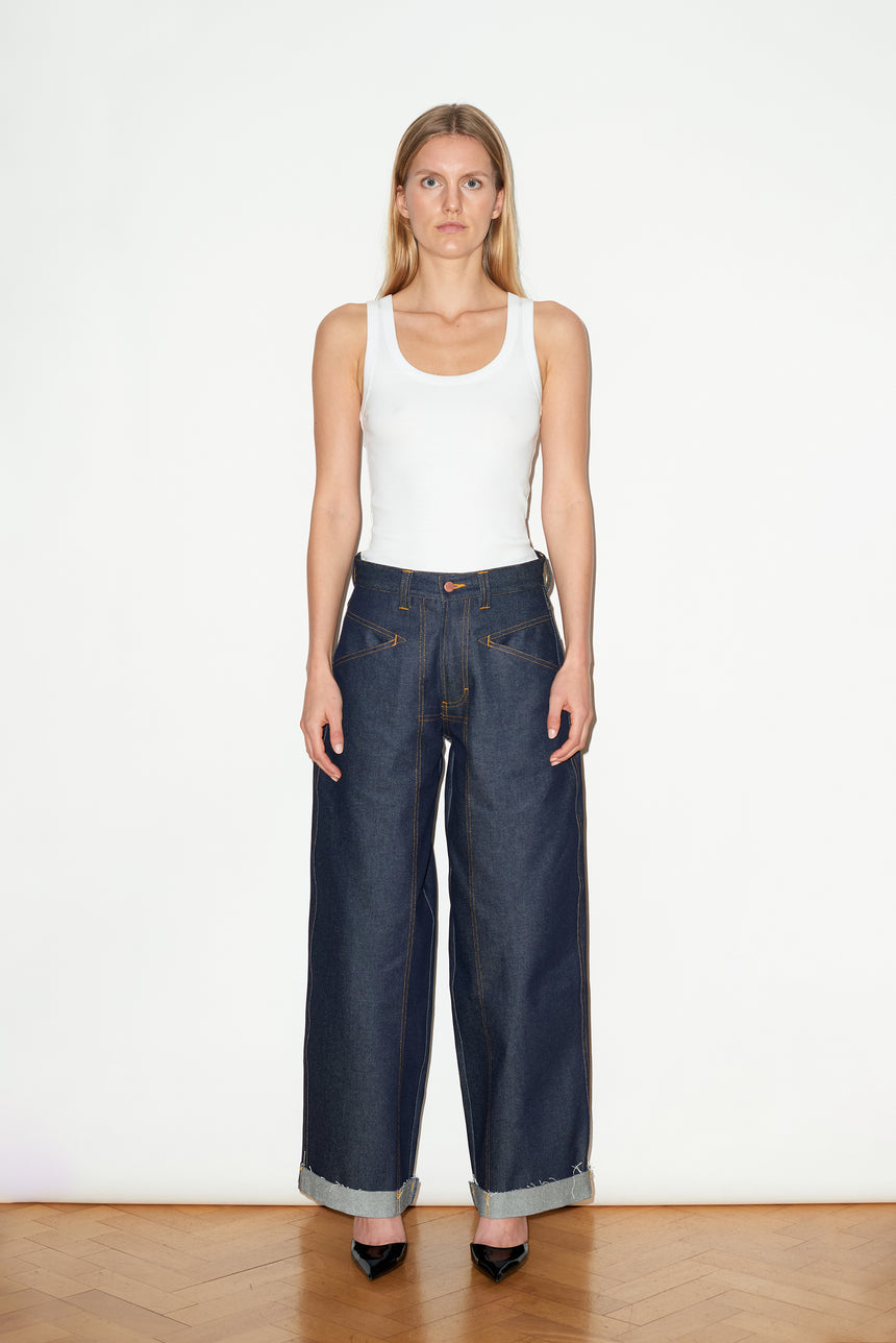 WIDE LEG MID RISE INDIGO JEANS