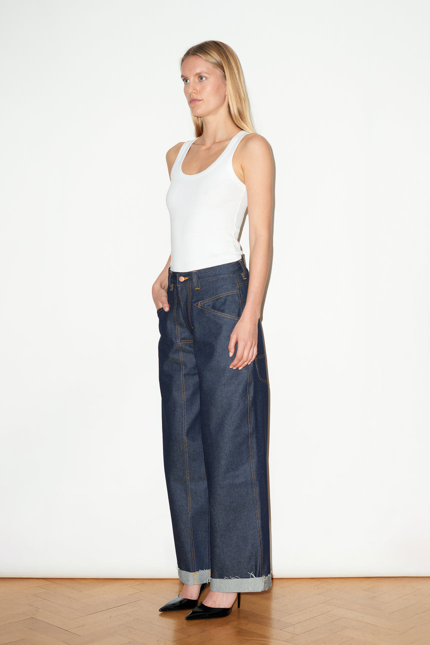 WIDE LEG MID RISE INDIGO JEANS