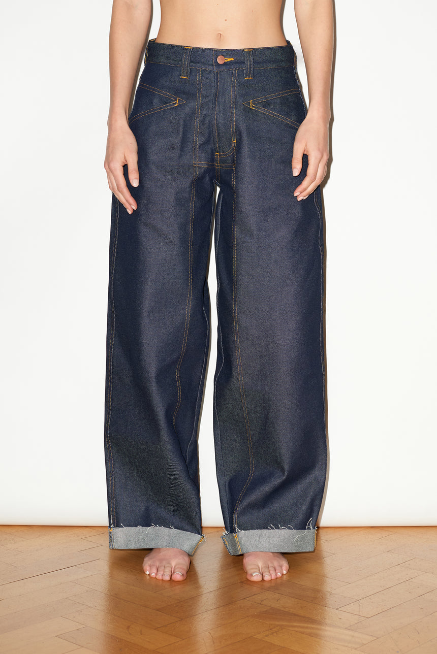 WIDE LEG MID RISE INDIGO JEANS