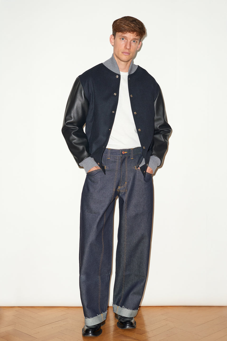 WIDE LEG MID RISE INDIGO JEANS