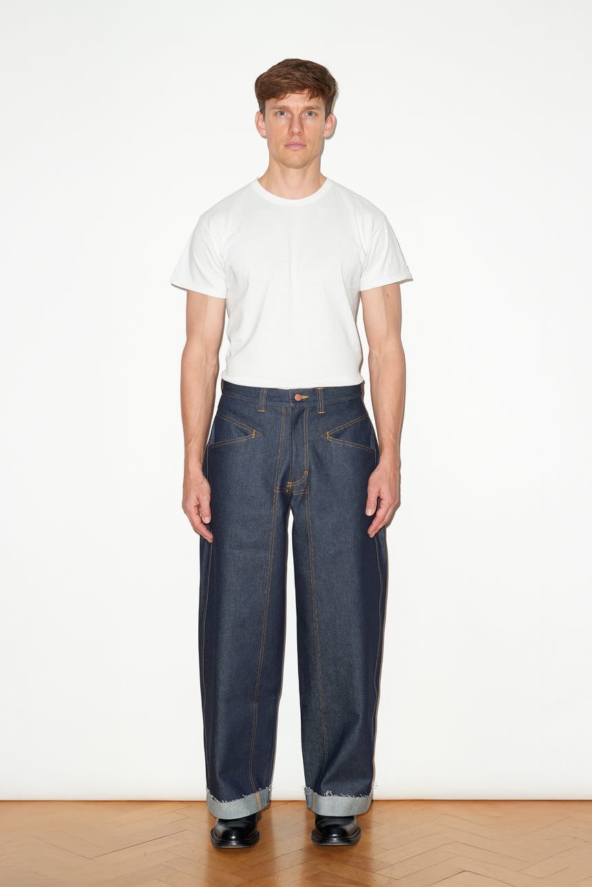 WIDE LEG MID RISE INDIGO JEANS