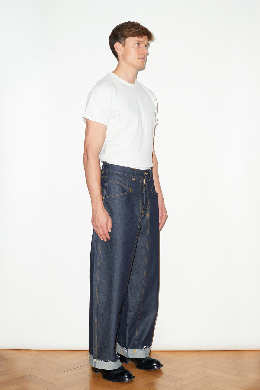 WIDE LEG MID RISE INDIGO JEANS