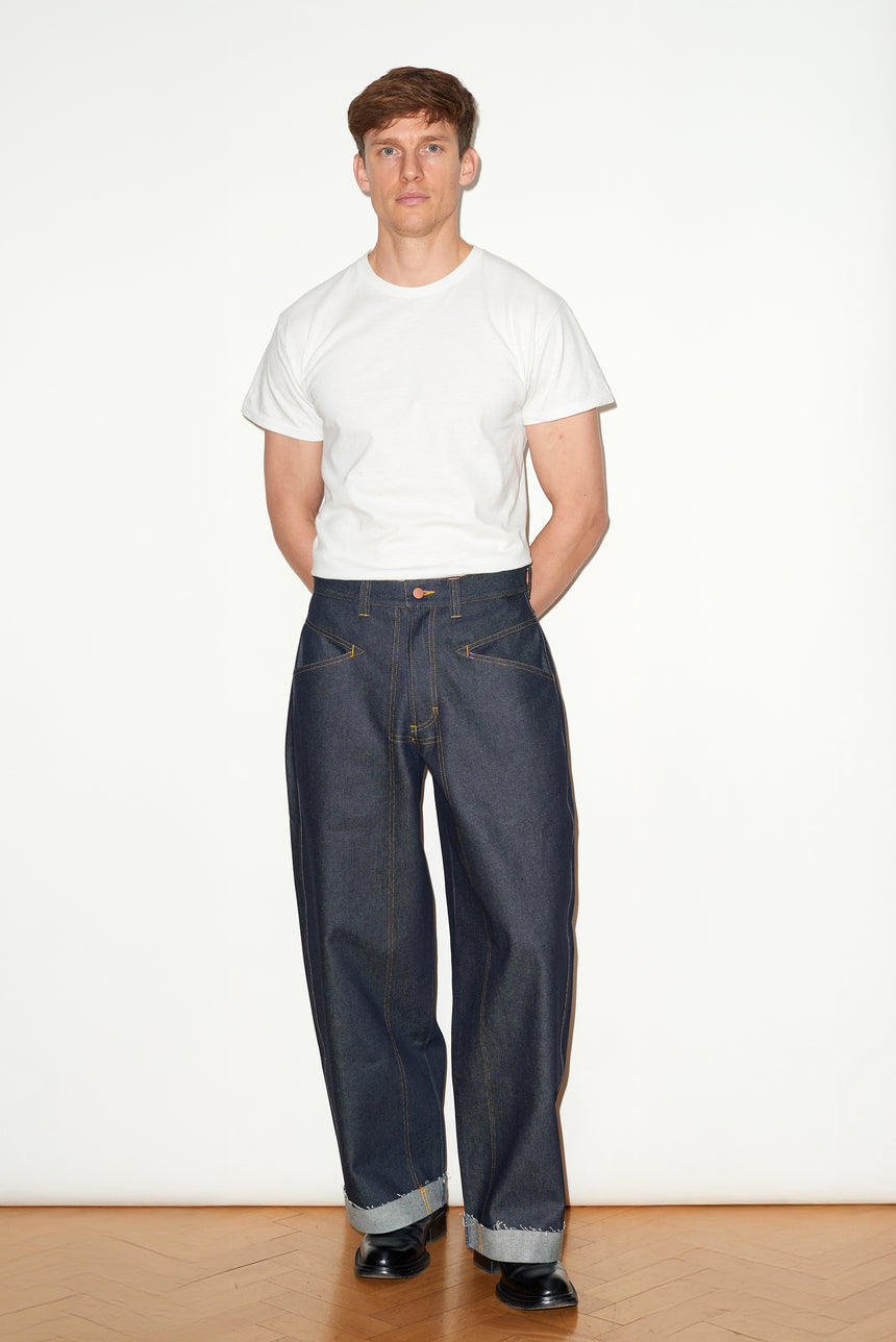 WIDE LEG MID RISE INDIGO JEANS