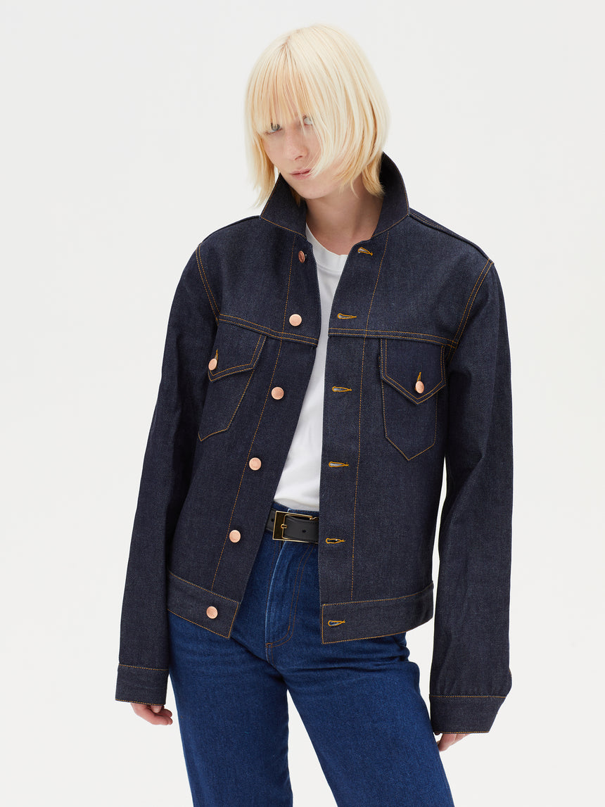 CLASSIC DENIM TRUCKER JACKET IN RAW INDIGO SELVEDGE