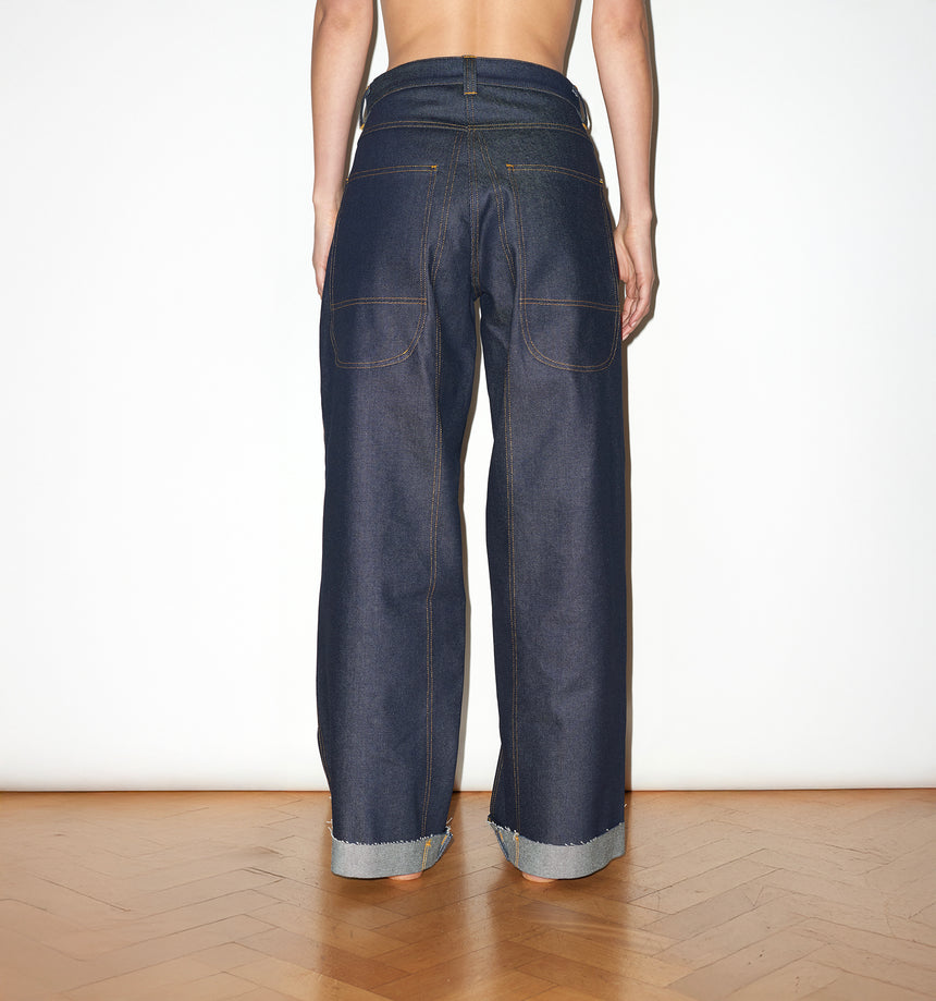 WIDE LEG MID RISE INDIGO JEANS
