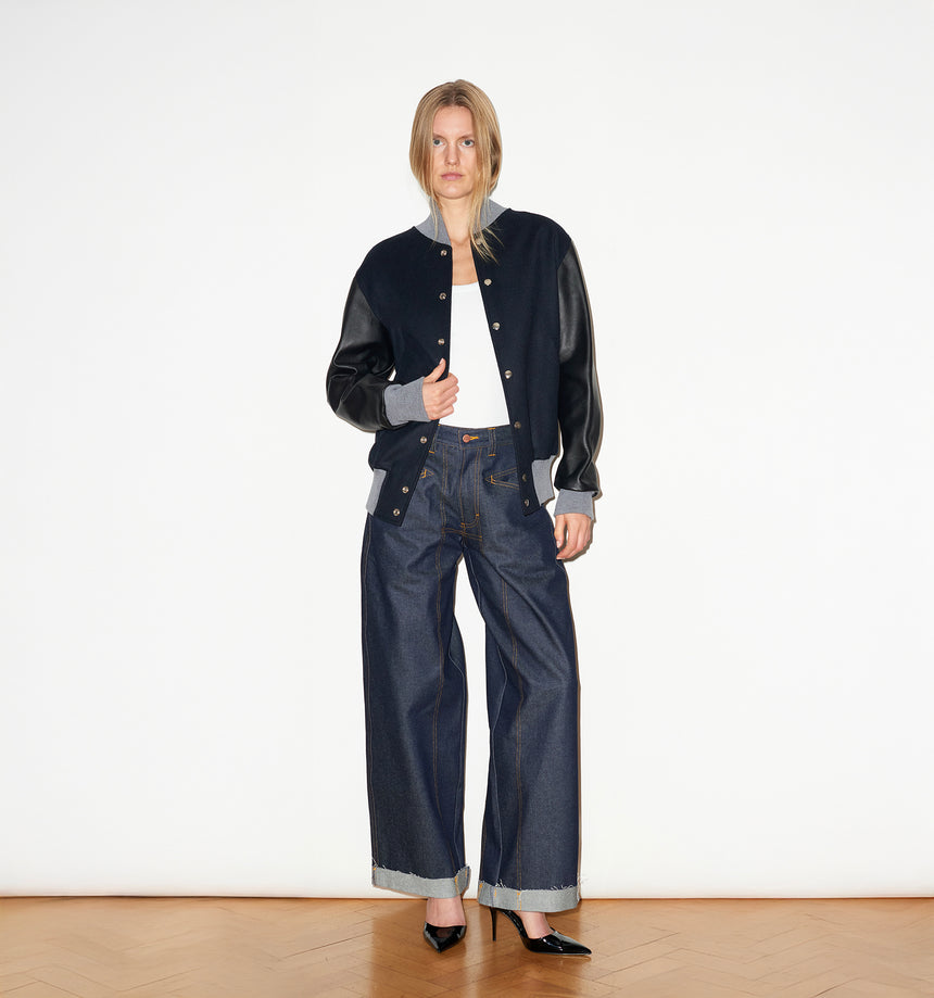 WIDE LEG MID RISE INDIGO JEANS