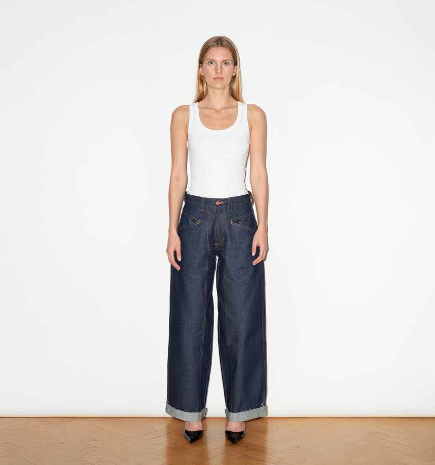 WIDE LEG MID RISE INDIGO JEANS