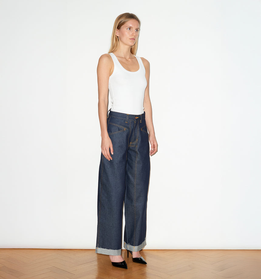 WIDE LEG MID RISE INDIGO JEANS