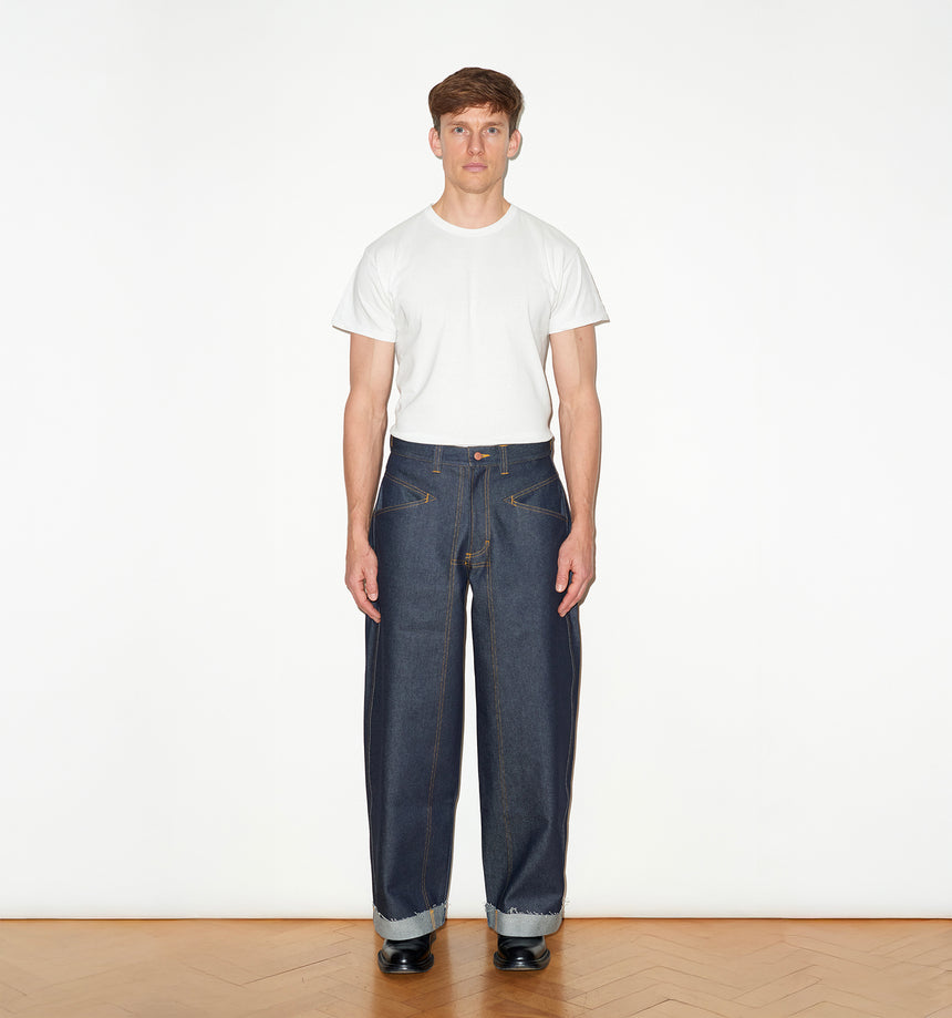 WIDE LEG MID RISE INDIGO JEANS