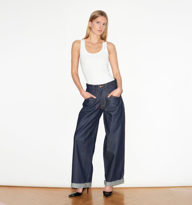 WIDE LEG MID RISE INDIGO JEANS