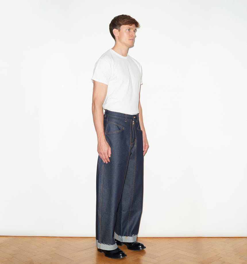 WIDE LEG MID RISE INDIGO JEANS