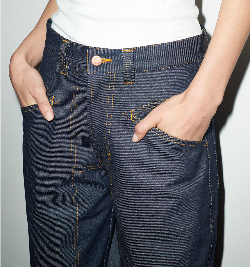 WIDE LEG MID RISE INDIGO JEANS