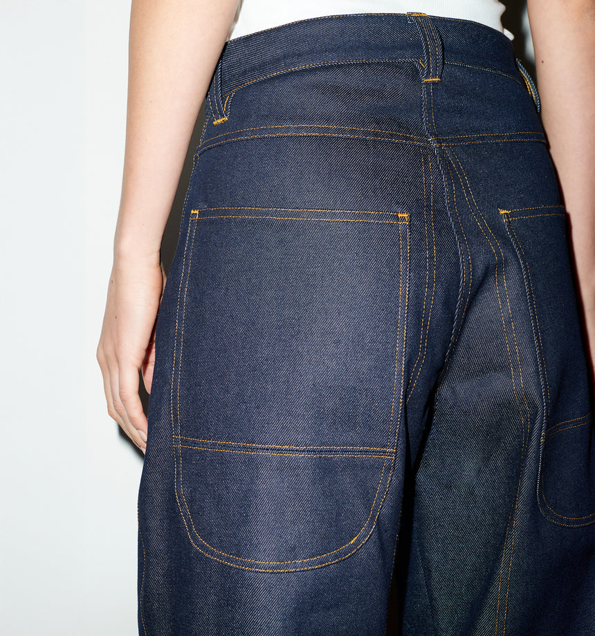 WIDE LEG MID RISE INDIGO JEANS