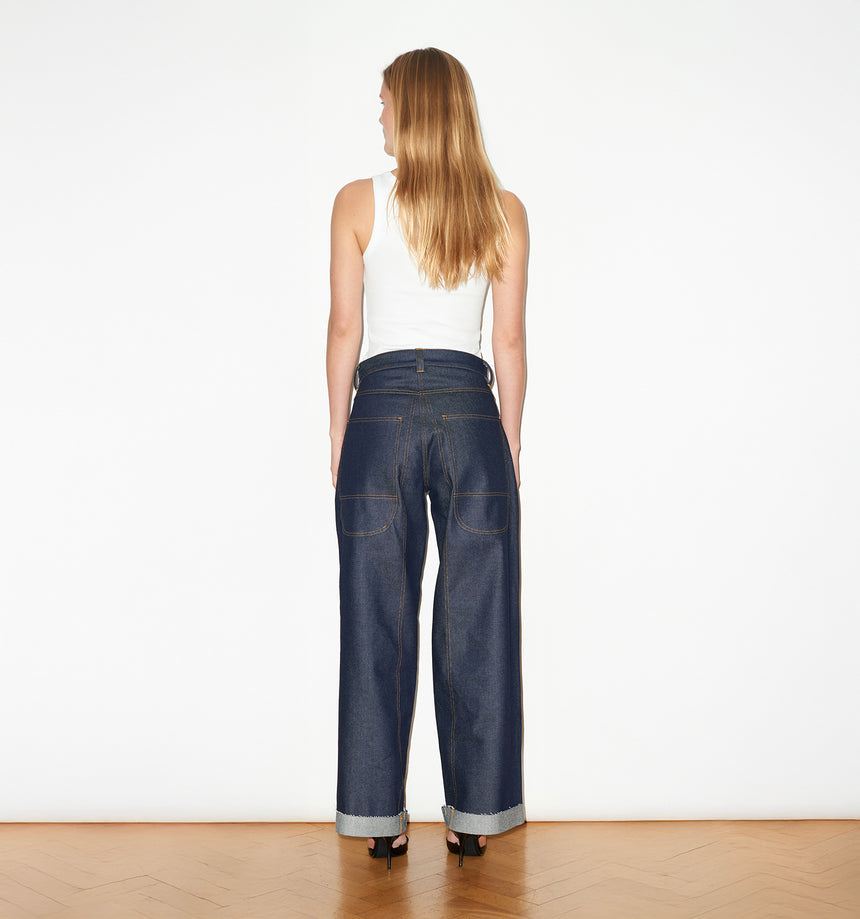 WIDE LEG MID RISE INDIGO JEANS