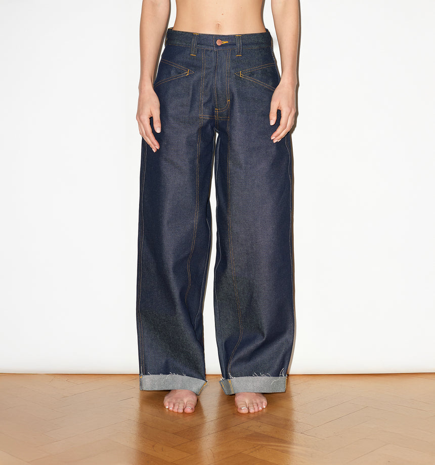 WIDE LEG MID RISE INDIGO JEANS
