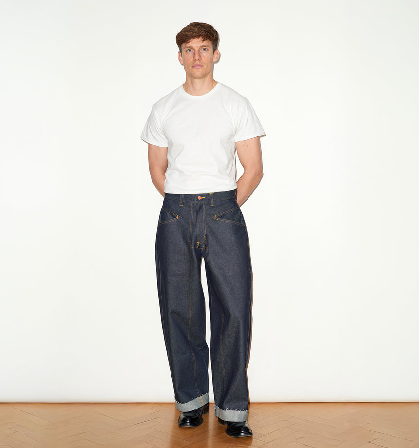 WIDE LEG MID RISE INDIGO JEANS