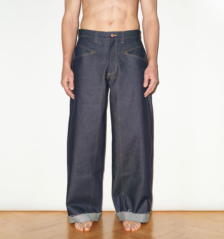 WIDE LEG MID RISE INDIGO JEANS