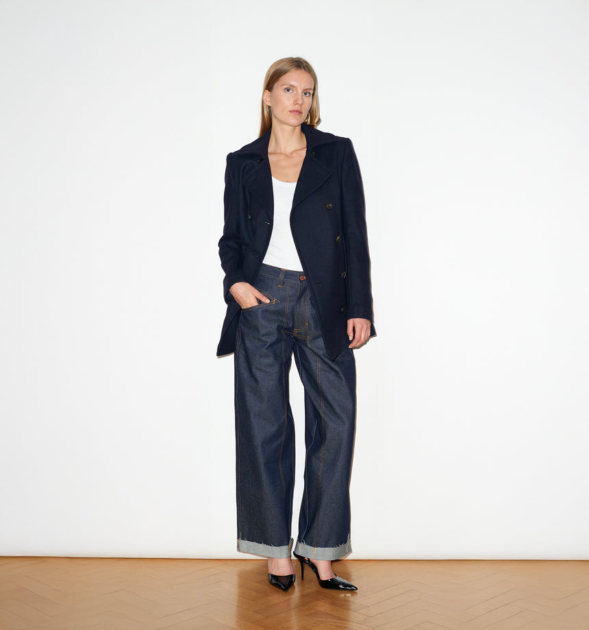 NAVY WOOL MELTON PEA COAT