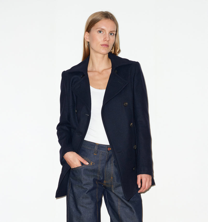 NAVY WOOL MELTON PEA COAT