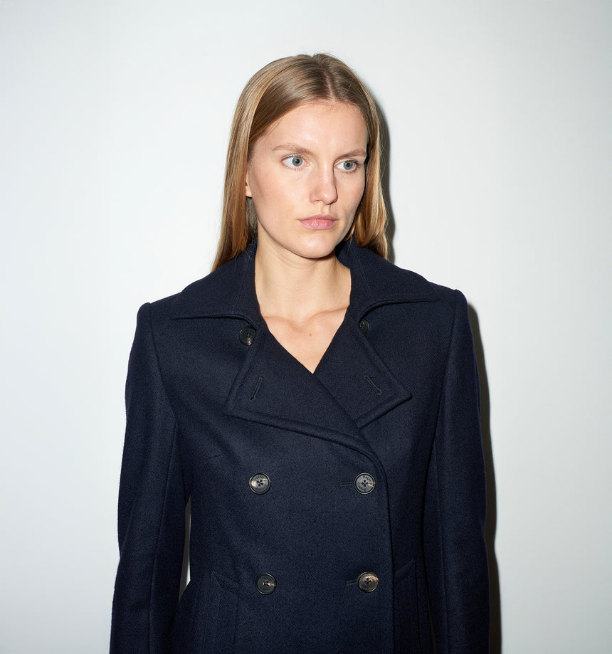NAVY WOOL MELTON PEA COAT