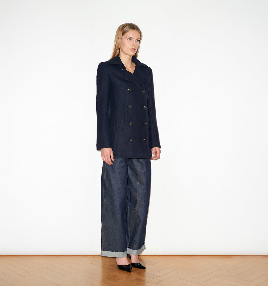 NAVY WOOL MELTON PEA COAT