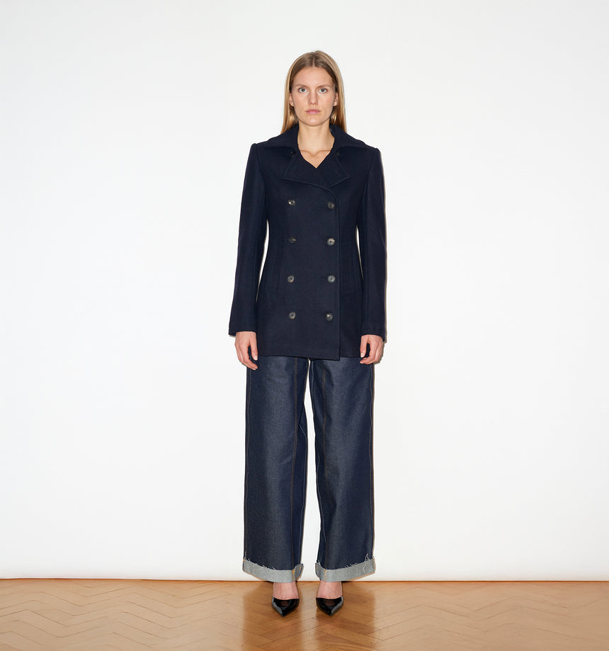 NAVY WOOL MELTON PEA COAT