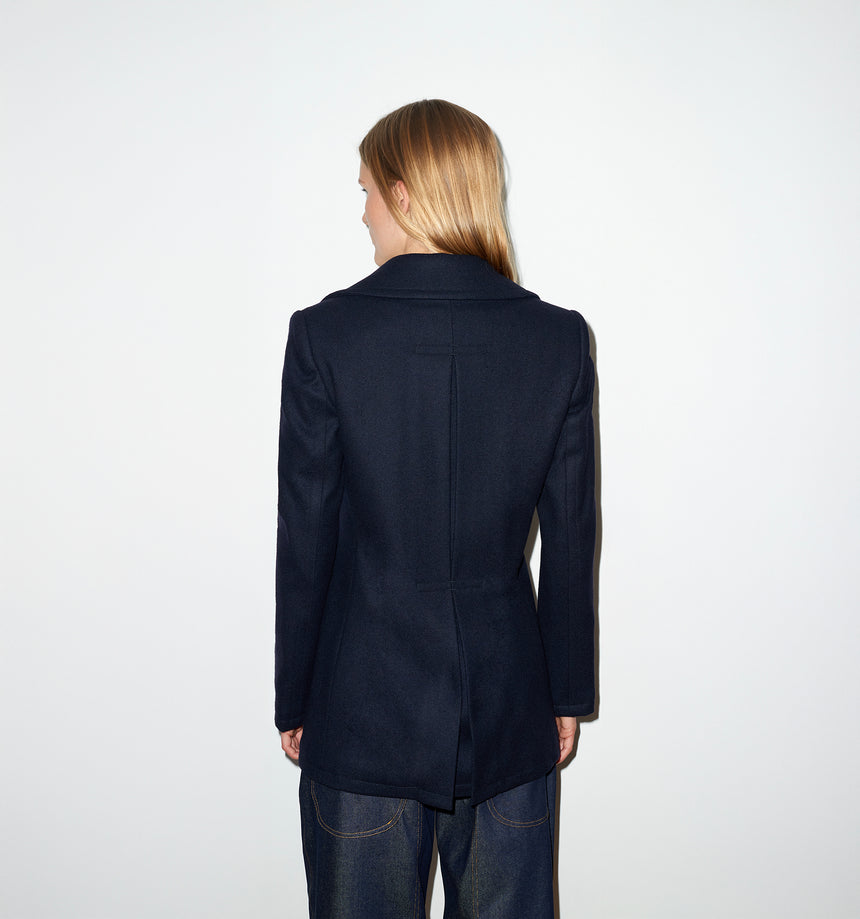 NAVY WOOL MELTON PEA COAT