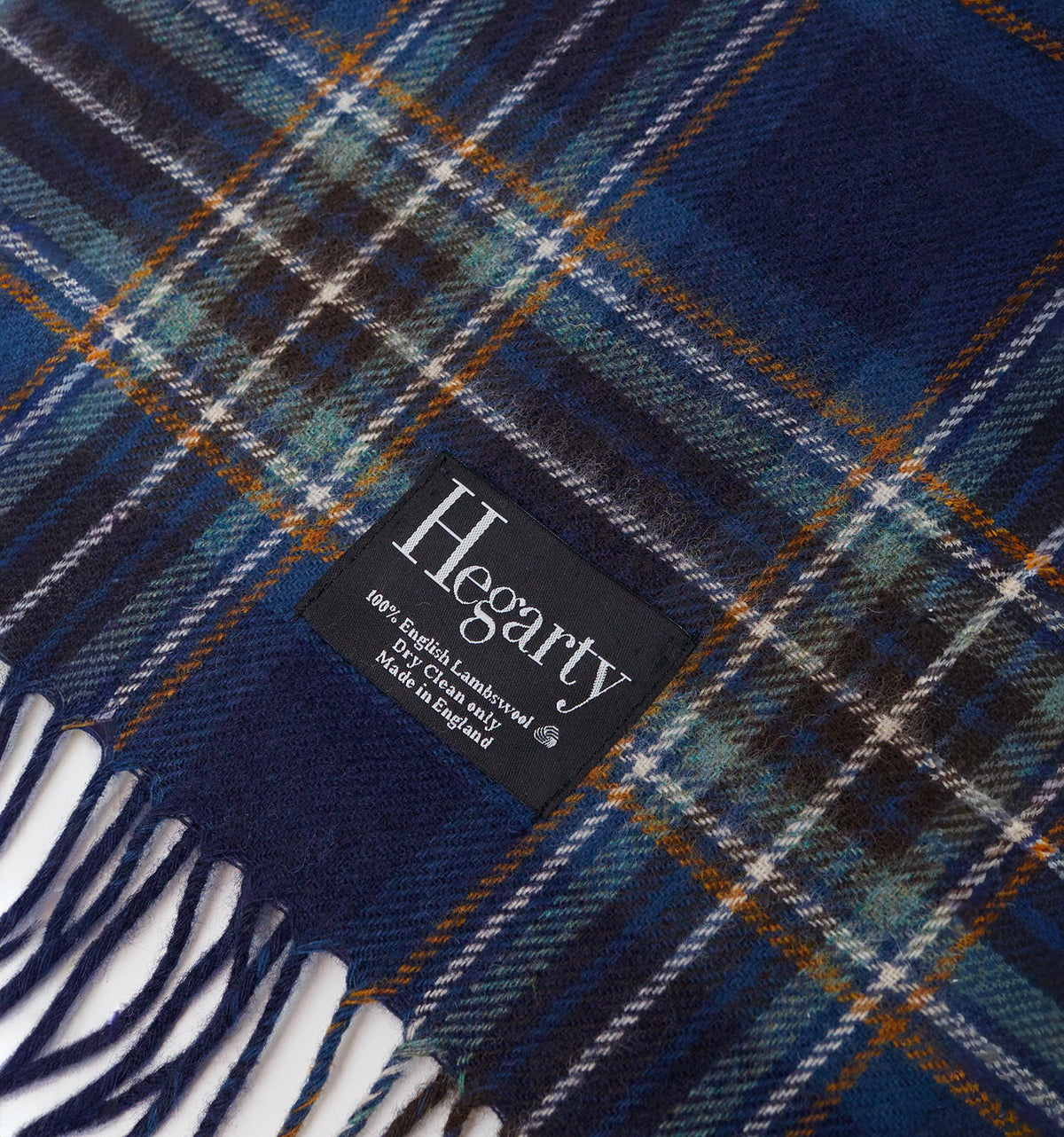 TAN CHECK BLUE TARTAN LAMBSWOOL SCARF