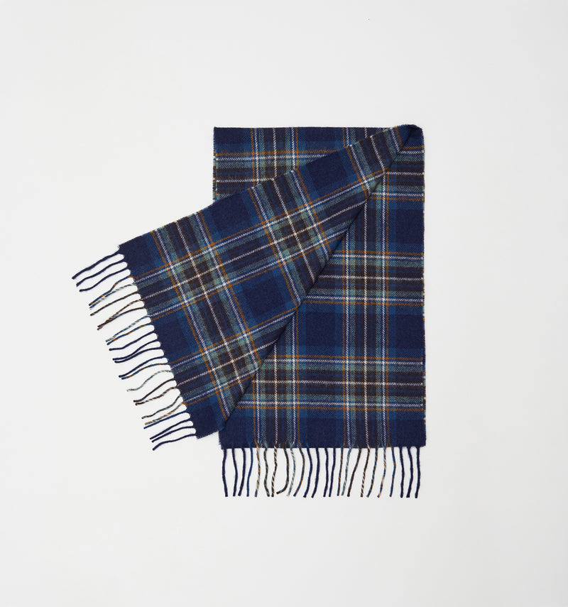 TAN CHECK BLUE TARTAN LAMBSWOOL SCARF